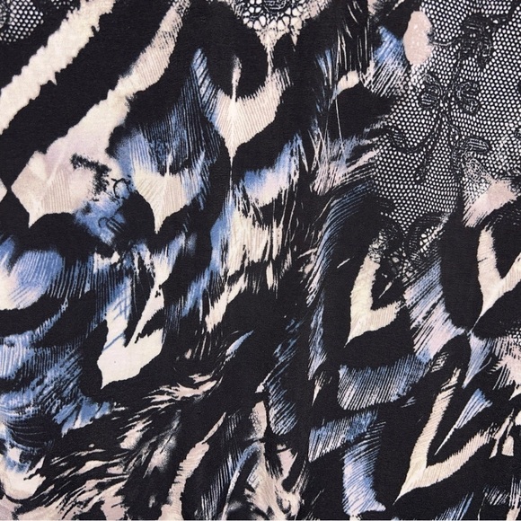 XL VINTAGE 90s PERSEPTION LEOPARD ANIMAL PRINT BLOUSE TOP STRETCH BLUE BLACK - Picture 8 of 9